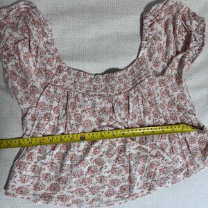 ucky Brand Women’s Boho Floral Smocked Crop Top – Size S – Peasant Style Short S